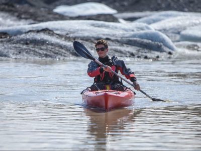 Kajakfahren am Gletscher Sólheimajökull